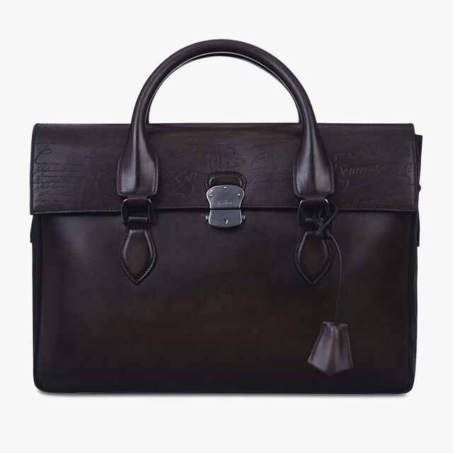 E'Mio Scritto Leather Briefcase, EBANO, hi-res 1