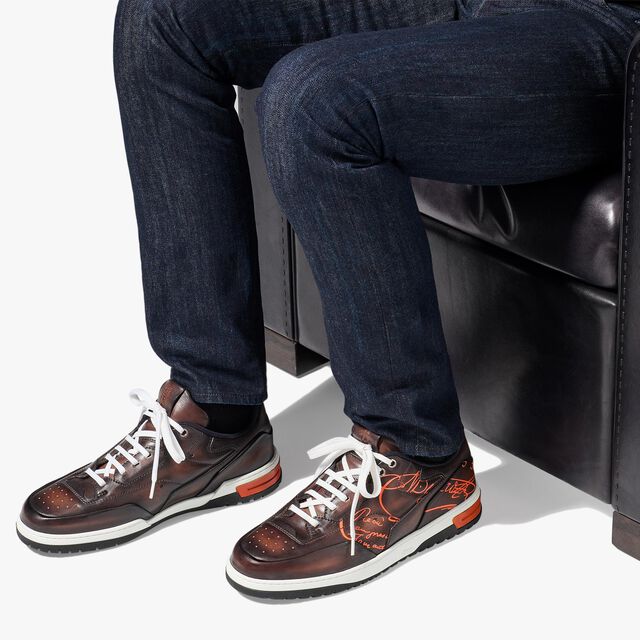 Playoff Scritto Leather Sneaker, MARRONE INTENSO+ARANCIO, hi-res 8