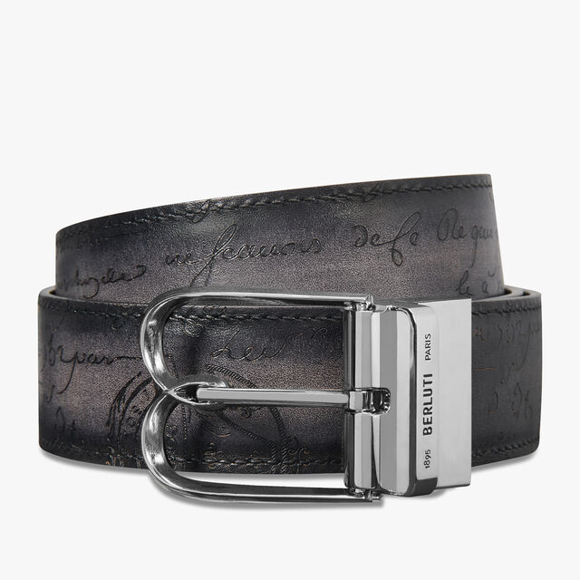  Venezia Scritto Leather 35 MM Belt, MOGANO + NERO GRIGIO, hi-res 1