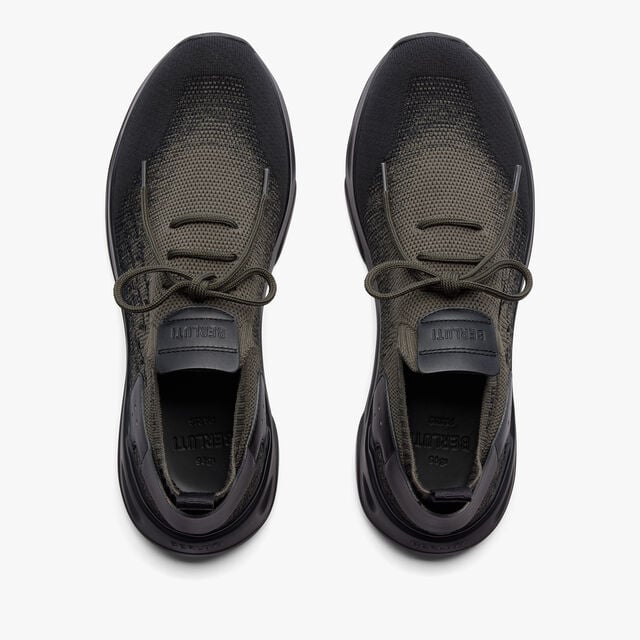 Shadow Scritto Knit And Lagoon Calf Sneaker, GRADIANT DARK BLACK + GREEN, hi-res 3