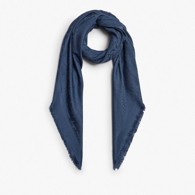 羊毛和真丝Scritto图纹方巾, STORM BLUE, hi-res 2