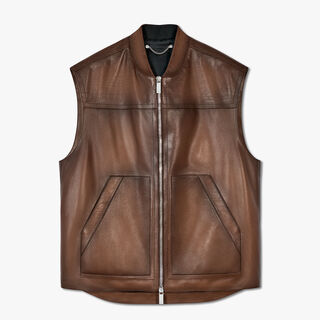 Patina Leather Gilet With Scritto Yokes, MILKY BROWN, hi-res