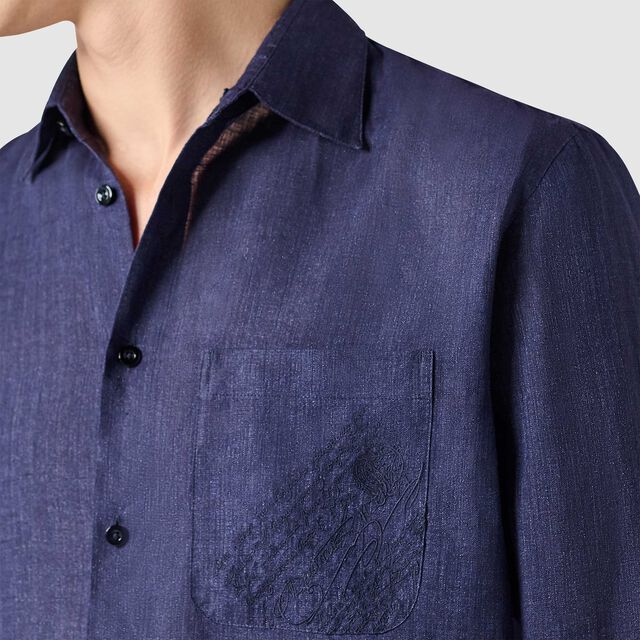 Linen Shirt With Scritto Pocket, INDIGO, hi-res 5