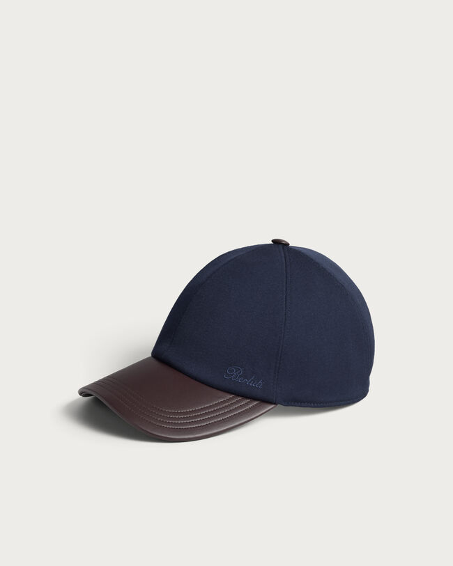Baseball Cap with Leather Visor, Marine, hi-res