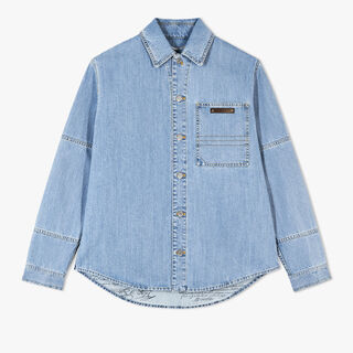 Denim Overshirt With All-Over Scritto Inside, WHITE SNOW BLUE, hi-res