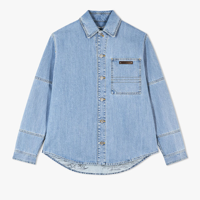 Denim Overshirt With All-Over Scritto Inside, WHITE SNOW BLUE, hi-res 1