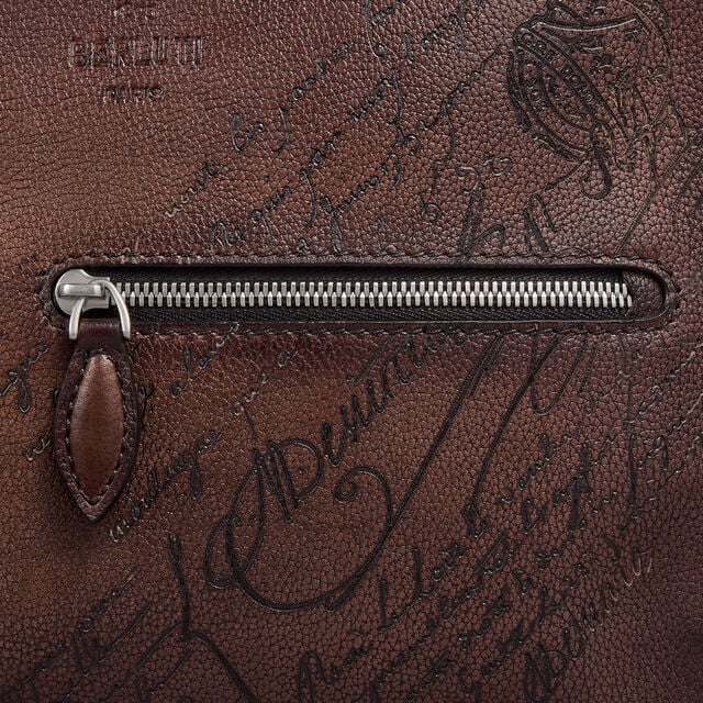 Journalier Scritto图纹皮革邮差包, SOFT BROWN, hi-res 6