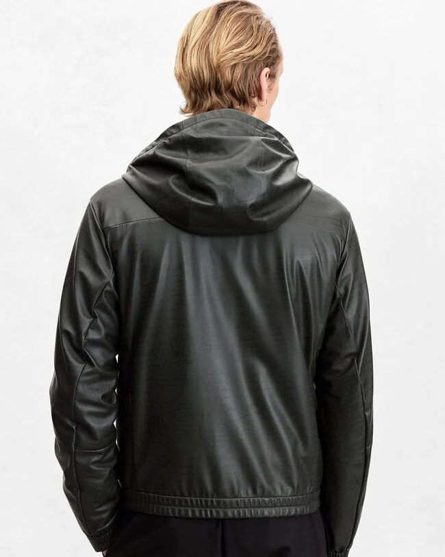 Ultralight Fly Scritto Pattern Leather Hooded Blouson, Graphite, hi-res