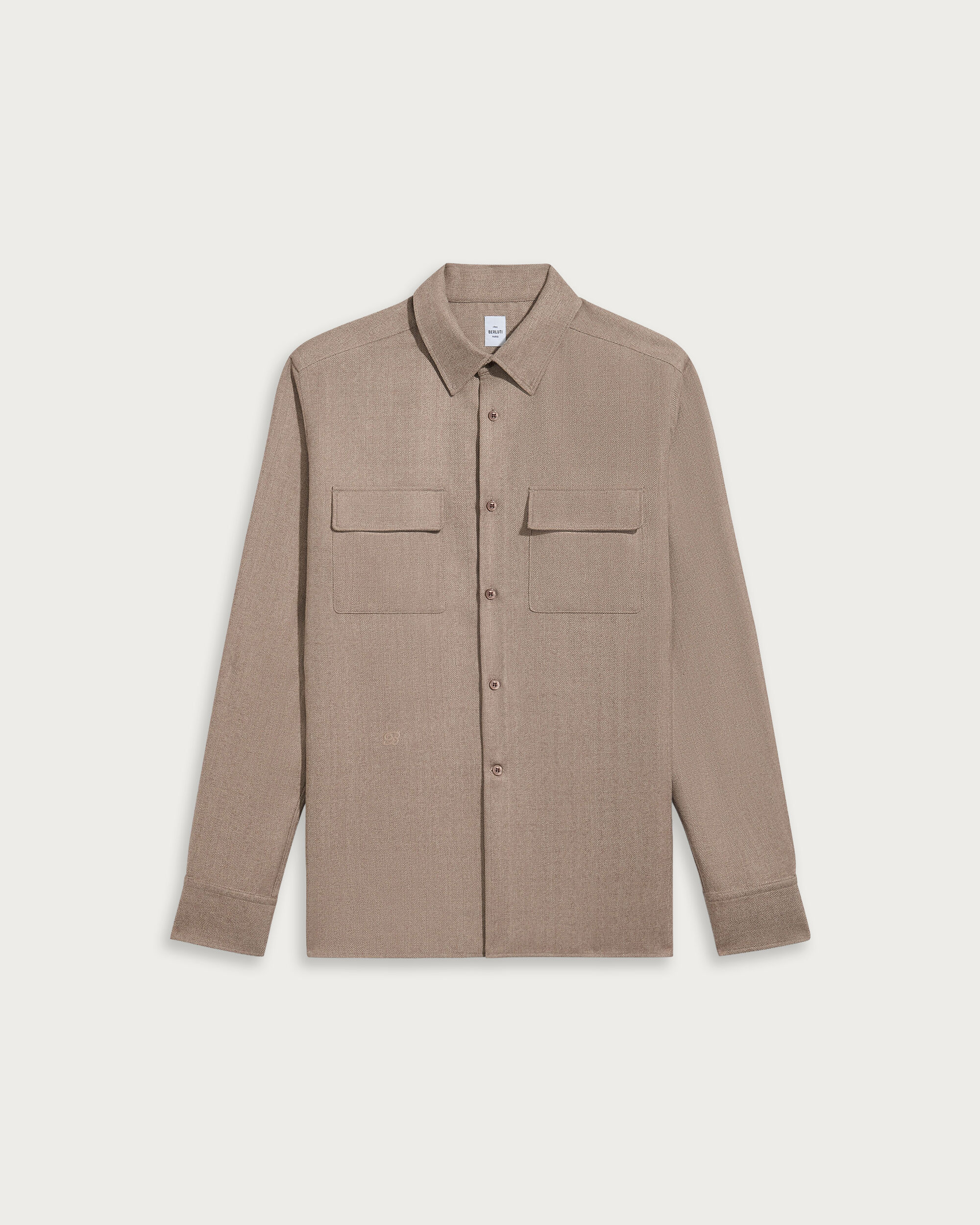 Herringbone Casual Shirt, Light Taupe, hi-res