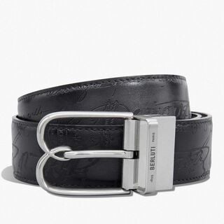 B Volute Scritto Leather 35 mm Reversible Belt, BRICK + NERO GRIGIO, hi-res