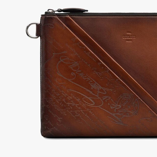 Pochette Nino GM En Cuir Drapé Scritto, CACAO INTENSO, hi-res 6