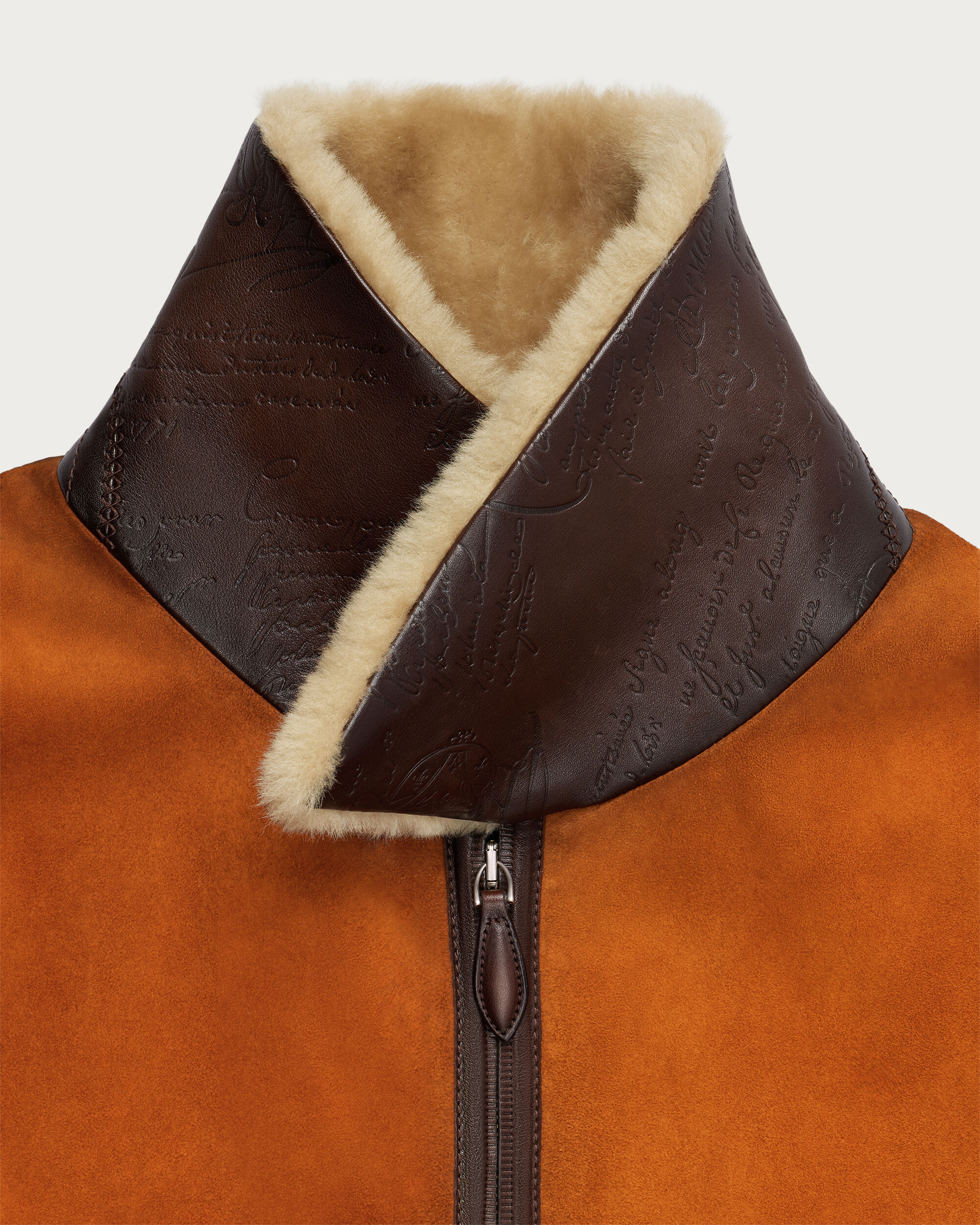 Leather Patina Un Jour Shearling Blouson, Amber Brown, Image 1