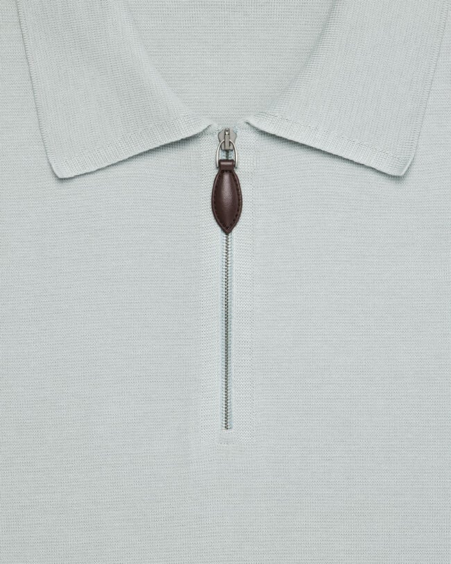 Polo avec Tirette de zip en Cuir, Duck Egg, hi-res