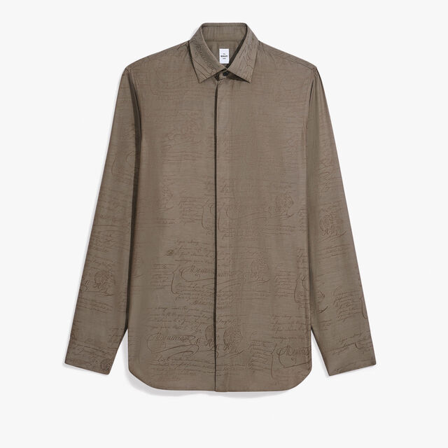 Andy Cotton Silk Scritto Shirt, SEPIA    , hi-res 1