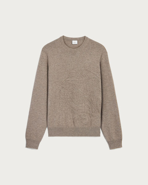 Crest Crewneck with Braided Leather Detail, Warm Beige, hi-res