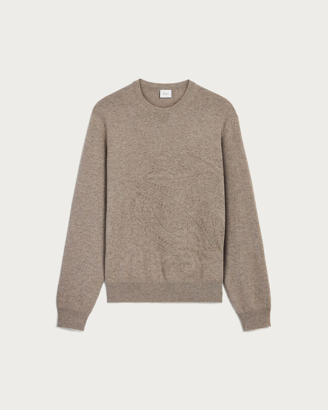 ブレイドレザーディテール クレスト クルーネック, Warm Beige, hi-res