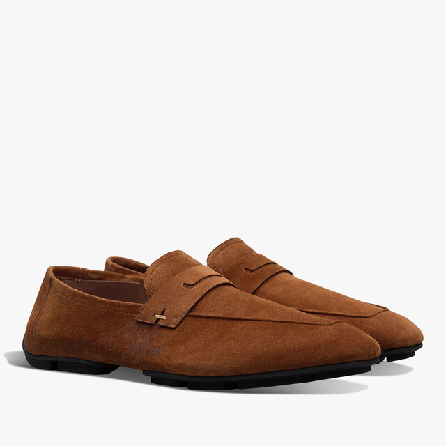 Mocassin Lorenzo Drive En Cuir De Veau Camoscio Scritto, OCHER, hi-res 2