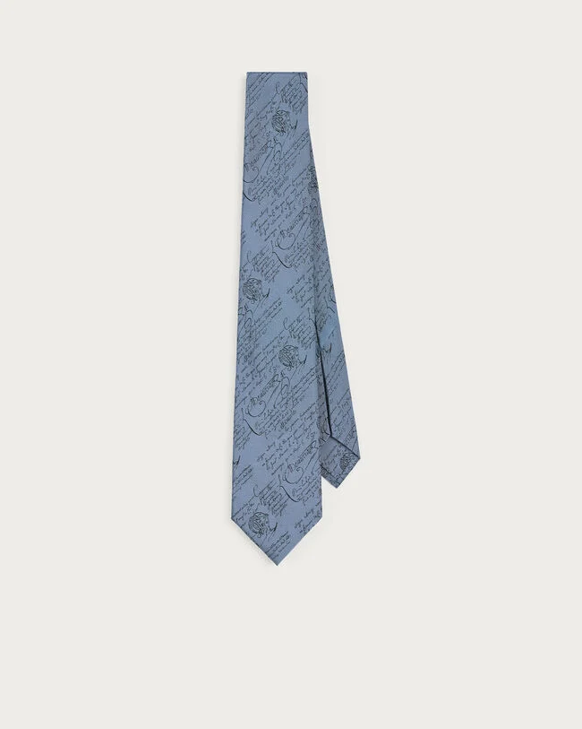 Classic Scritto Pattern Tie, Nile Blue, hi-res