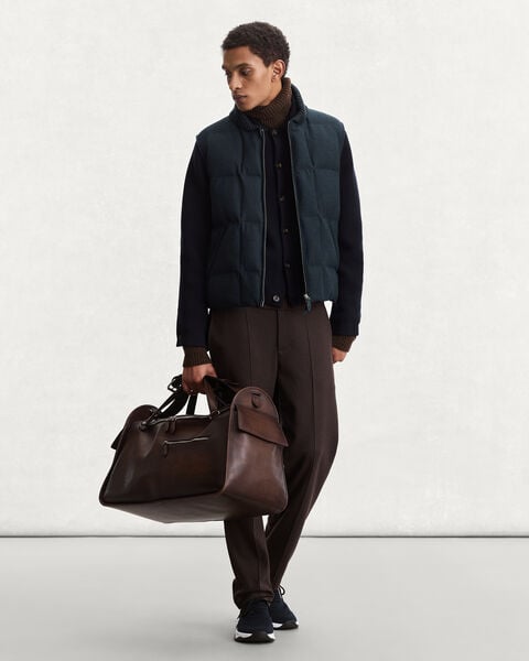 Puffer Gilet with Leather Details, Dark Lead, hi-res