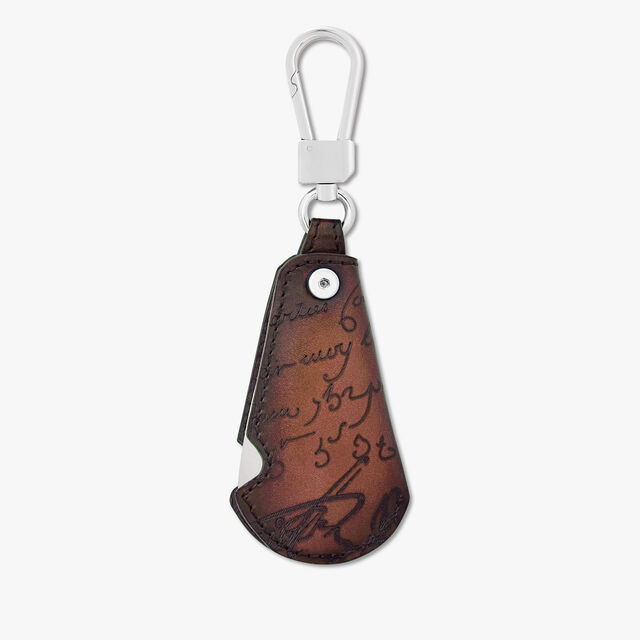 Rotative Shoehorn Scritto Leather Key Ring, CACAO INTENSO, hi-res 3