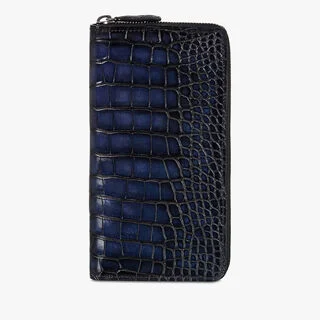 Itauba Alligator Leather Long Zipped Wallet, NERO BLU, hi-res