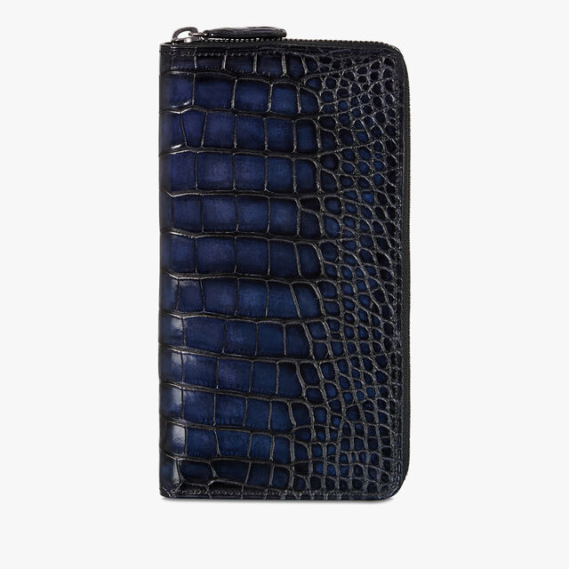 Itauba Alligator Leather Long Zipped Wallet, NERO BLU, hi-res 1