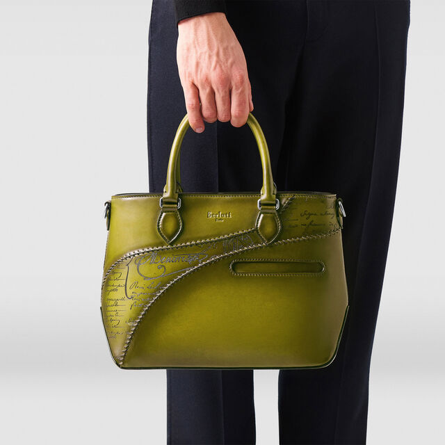 Toujours XS Scritto Leather Tote Bag, ACID GREEN, hi-res 8