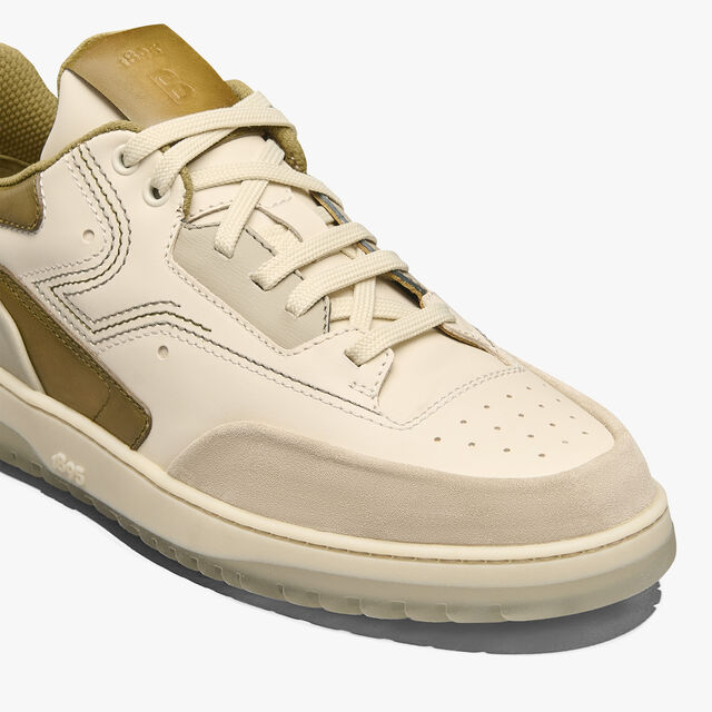 Playoff Leather Sneaker, OFF-WHITE+ACID GREEN, hi-res 6