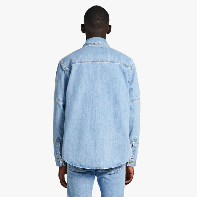 Denim Overshirt With All-Over Scritto Inside, WHITE SNOW BLUE, hi-res 3