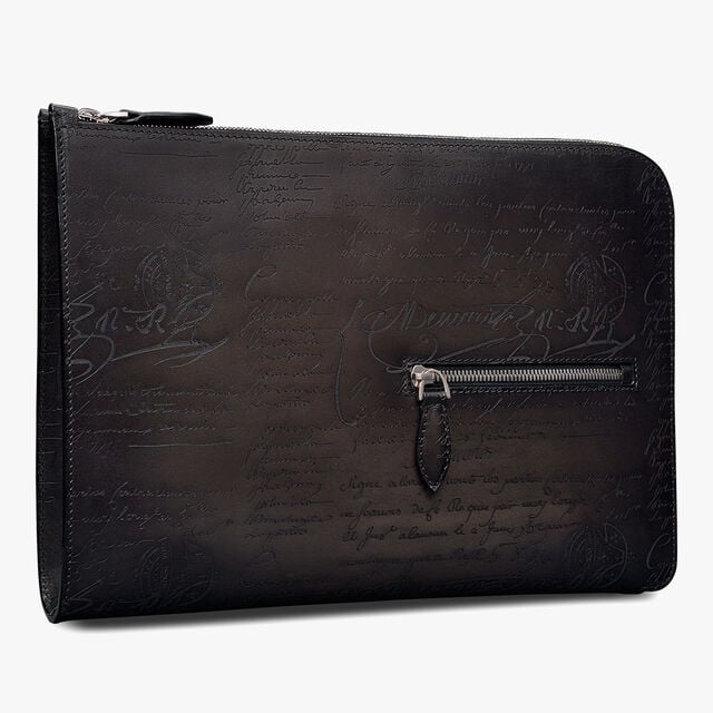 Pochette Nino Tgm En Cuir Scritto, NERO GRIGIO, hi-res 2