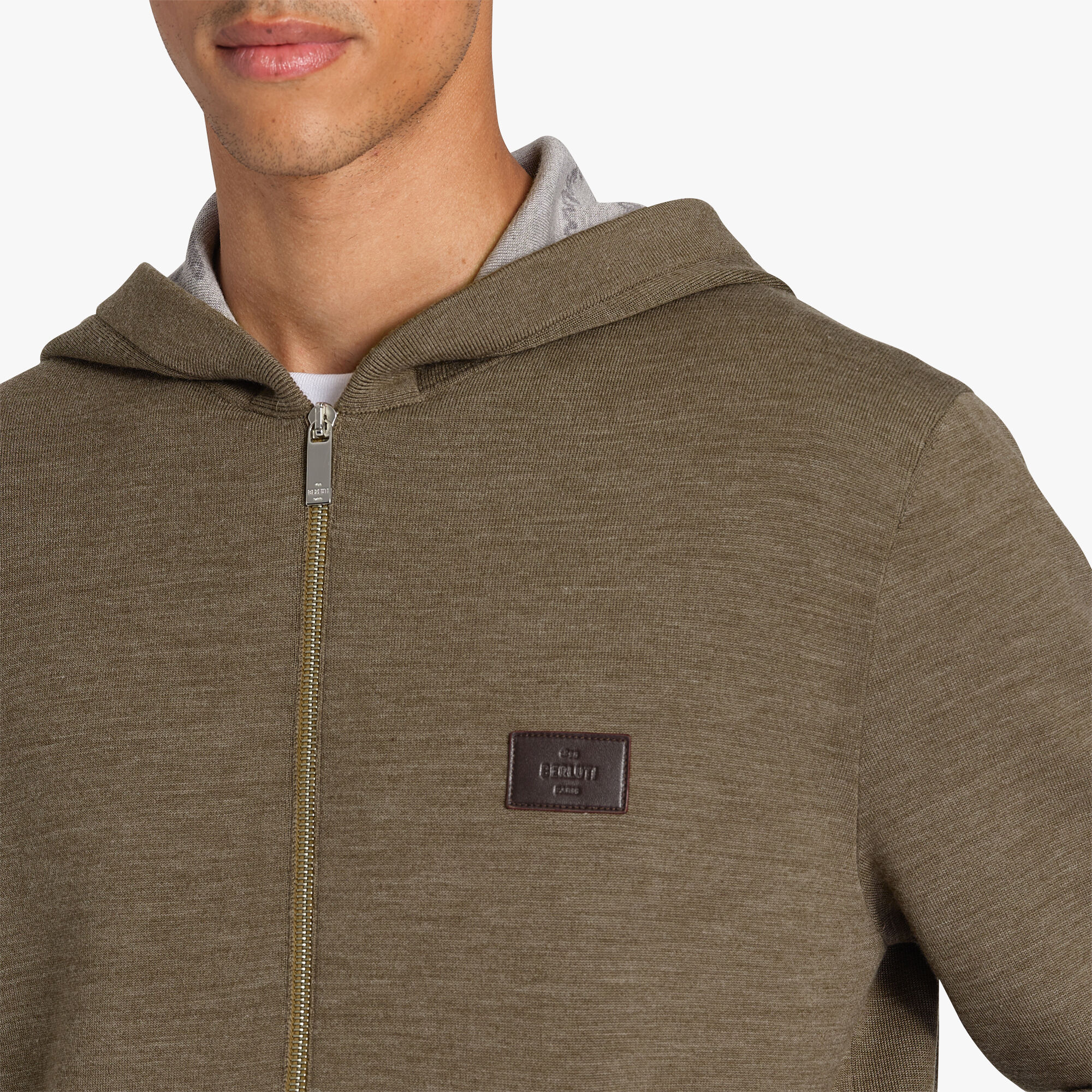 Wool Double Face Scritto Zip Up Hoodie Berluti MX