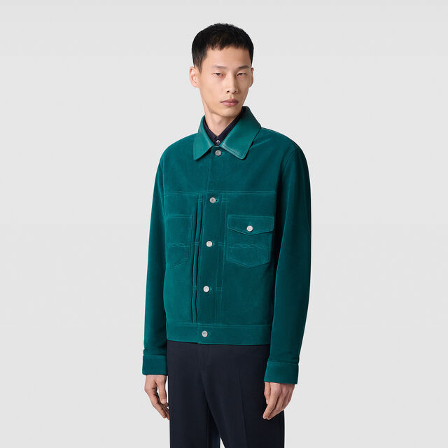 Suede Denim Jacket, DARK TEAL BLUE, hi-res 3