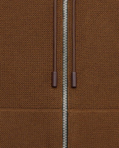 Shadow Zipped Hoodie with Leather Details, Toffee Camel, hi-res