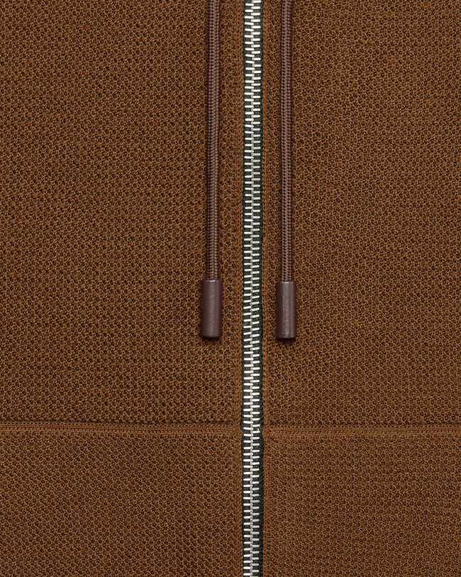 Shadow Zipped Hoodie with Leather Details, Toffee Camel, hi-res