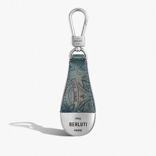 Shoehorn Scritto Leather Key Ring, STONE DENIM, hi-res