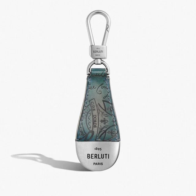 Shoehorn Scritto Leather Key Ring, STONE DENIM, hi-res 1