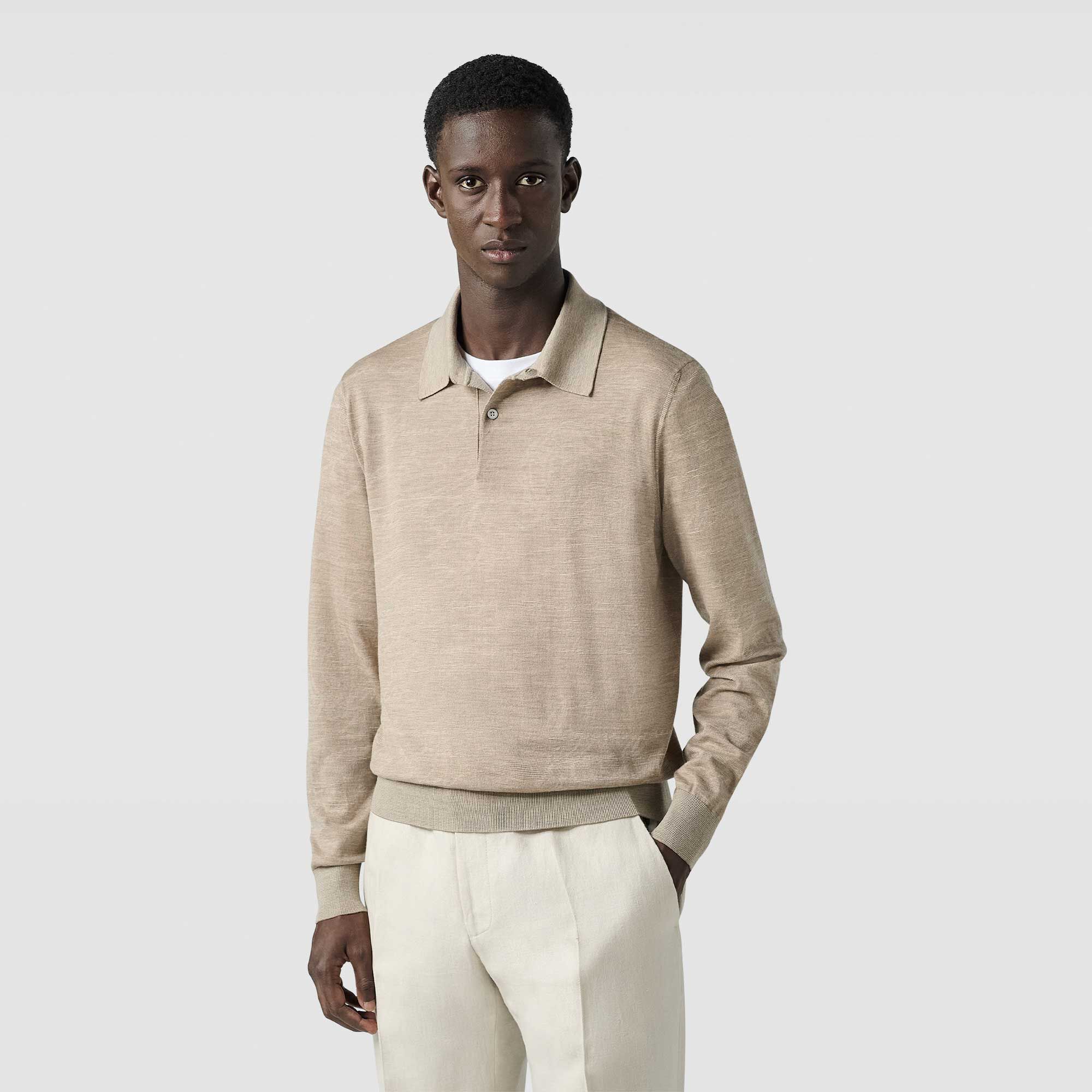 Polo Manches Longues Leger En Laine Avec Jacquard Scritto Berluti CA