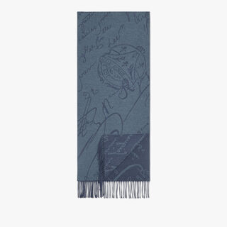 Brushed Silk All Over Scritto Scarf, DUSTY BLUE, hi-res