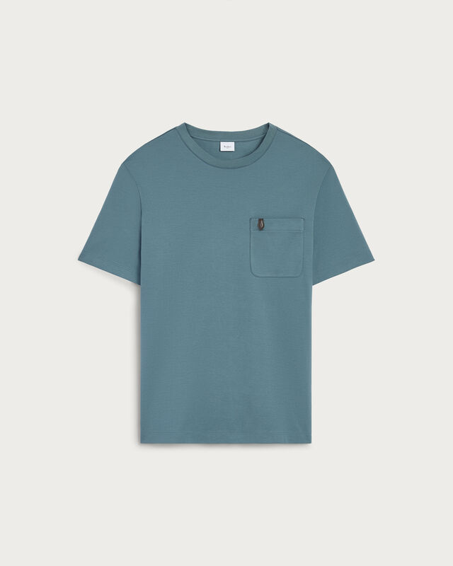 Pocket T-shirt with Leather Detail, Stone Blue, hi-res
