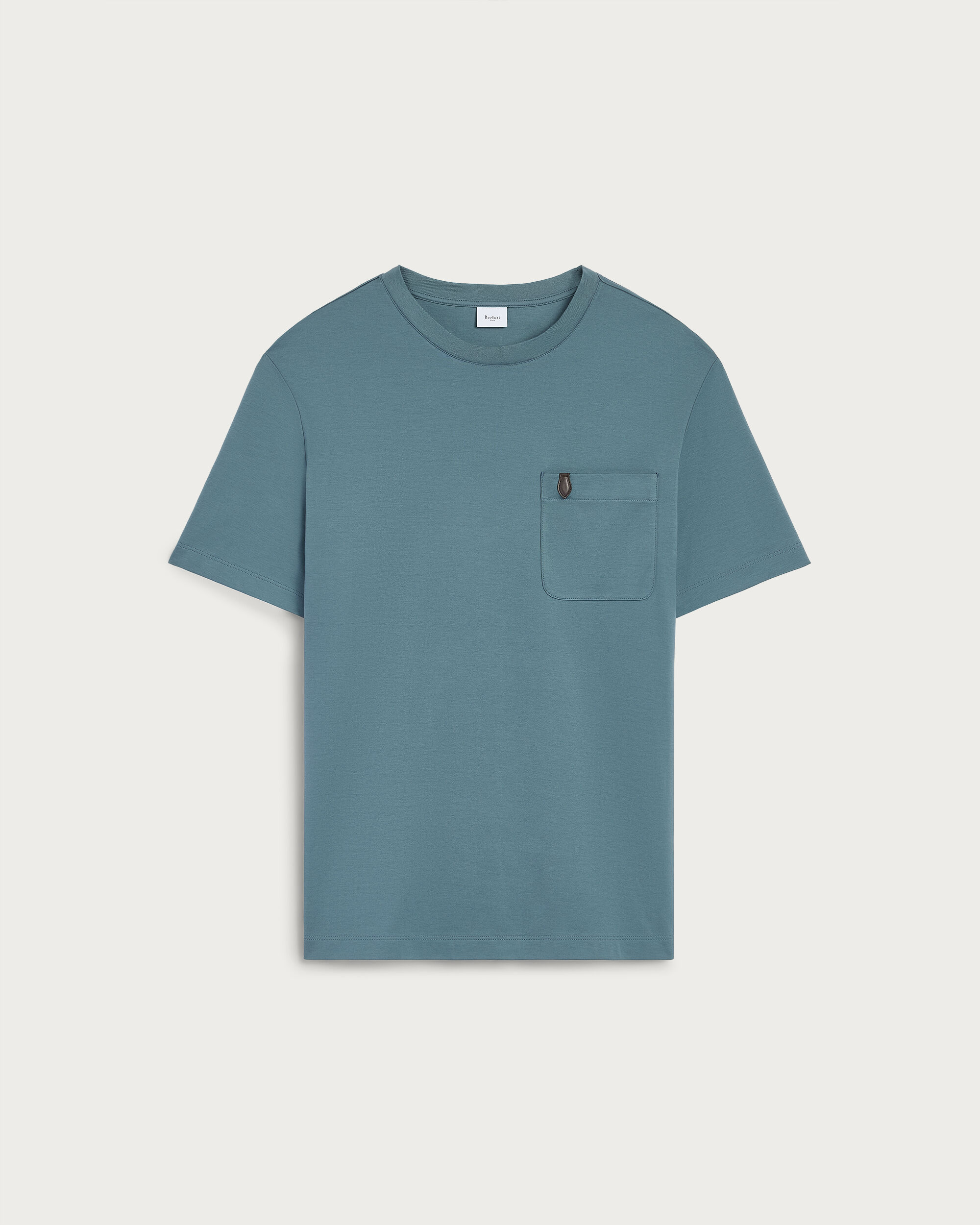 Pocket T-shirt with Leather Detail, Stone Blue, hi-res