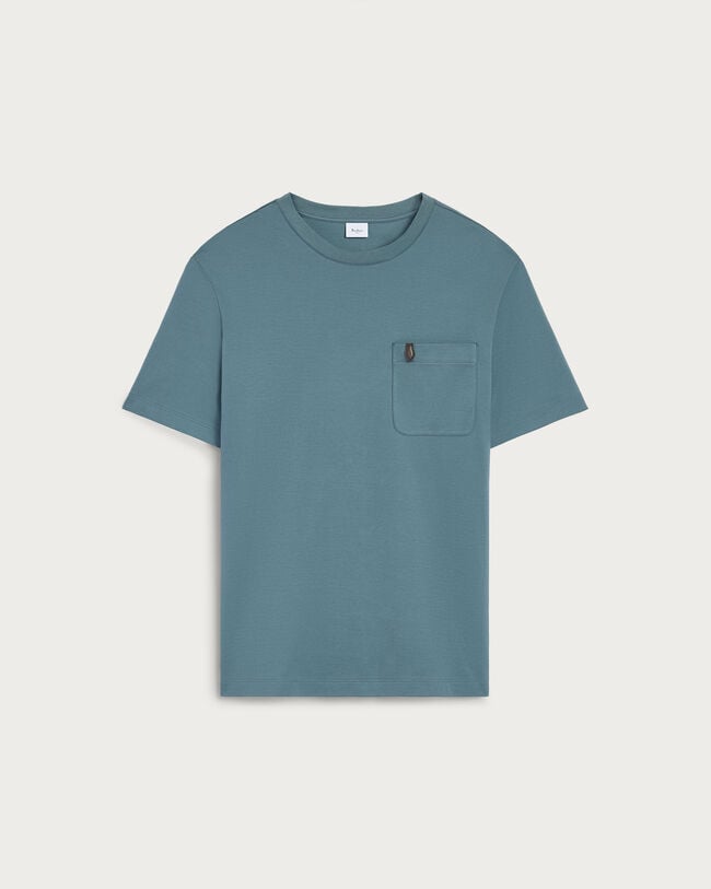 Pocket T-shirt with Leather Detail, Stone Blue, hi-res