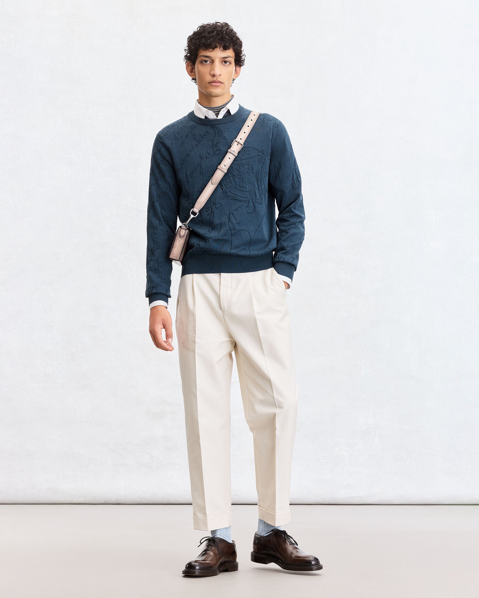 Diagonal Scritto Pattern Crewneck, Oceanic Wave, hi-res