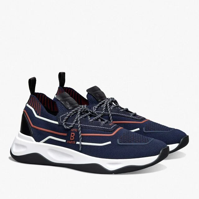 Shadow Knit And Leather Sneaker, NAVY + RUST, hi-res 2
