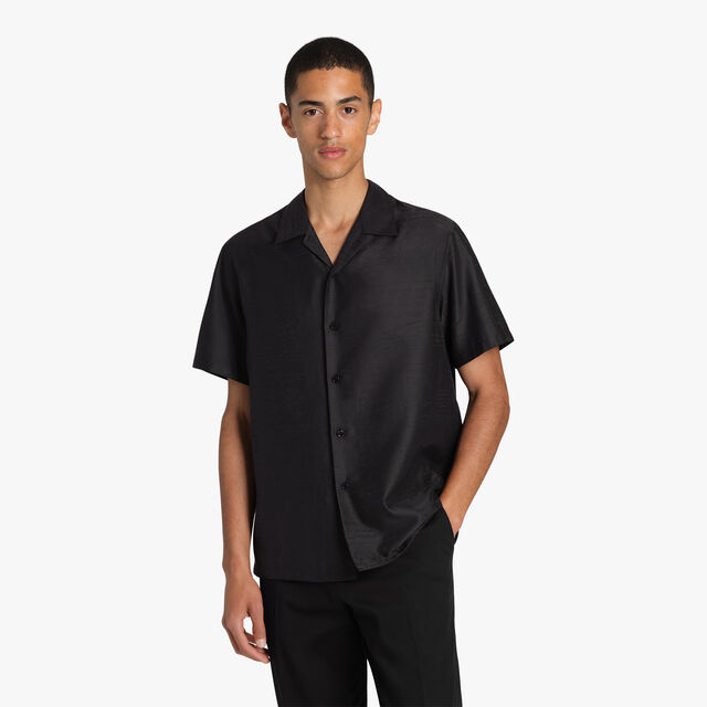 Silk & Cotton Scritto Short Sleeves Shirt, NOIR, hi-res 2