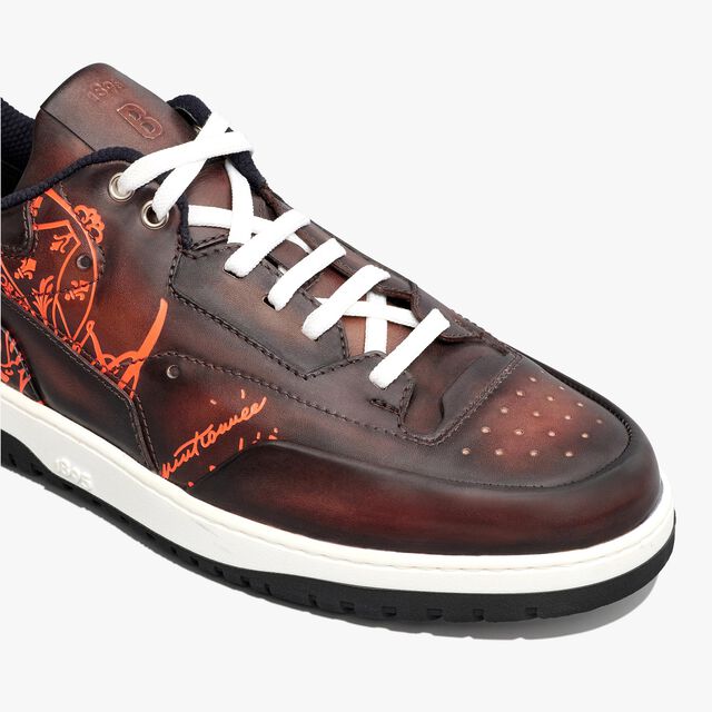 Playoff Scritto Leather Sneaker, MARRONE INTENSO+ARANCIO, hi-res 6