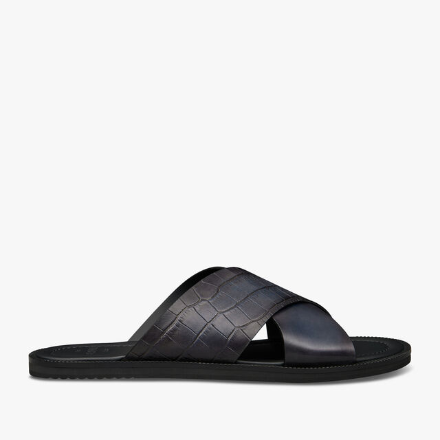 Sifnos Alligator And Leather Sandal, NERO BLU, hi-res 1