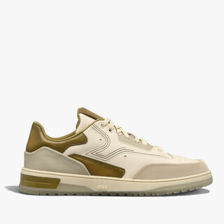 Playoff Leather Sneaker, OFF-WHITE+ACID GREEN, hi-res