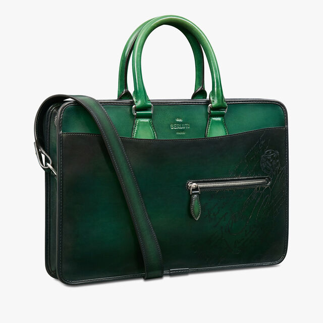 Un Jour Small Scritto Leather Briefcase, BEETLE GREEN, hi-res 2
