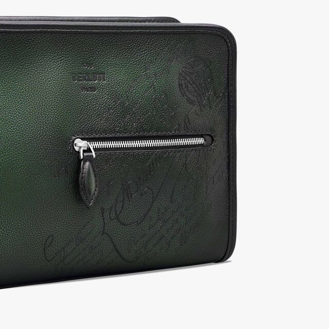 Journalier Scritto图纹皮革邮差包, NERO VERDE, hi-res 5