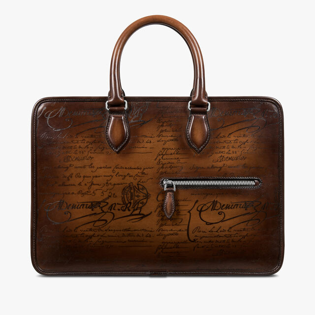 Un Jour Mini Scritto Leather Briefcase, CACAO INTENSO, hi-res 1